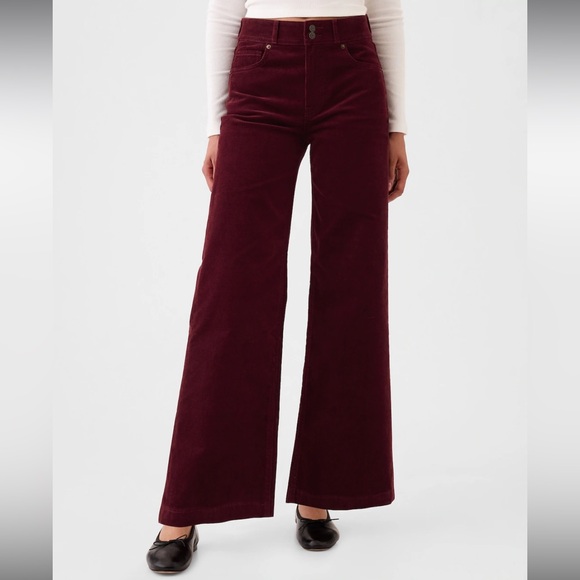 NWT GAP High Rise Corduroy Stride Pants in Noir Red (sold out online!) - Picture 2 of 6